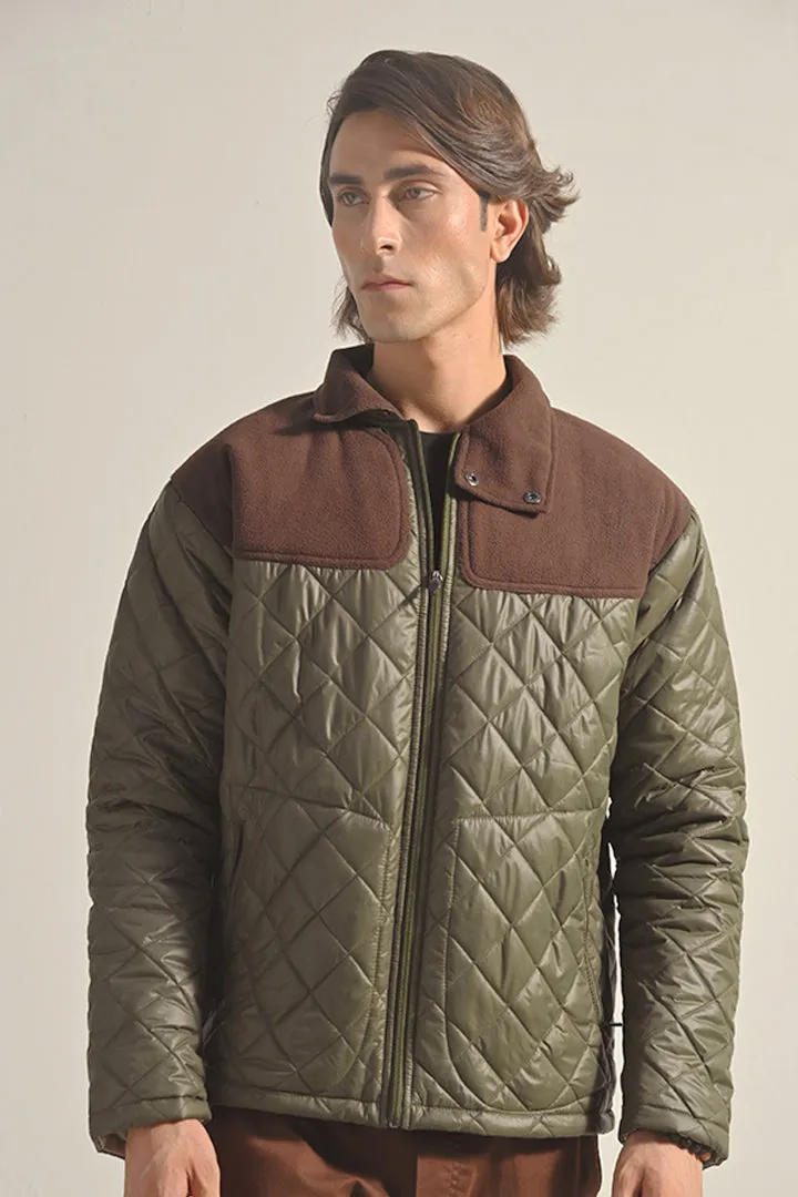 Quilted Puffer Jacket - Olive Green