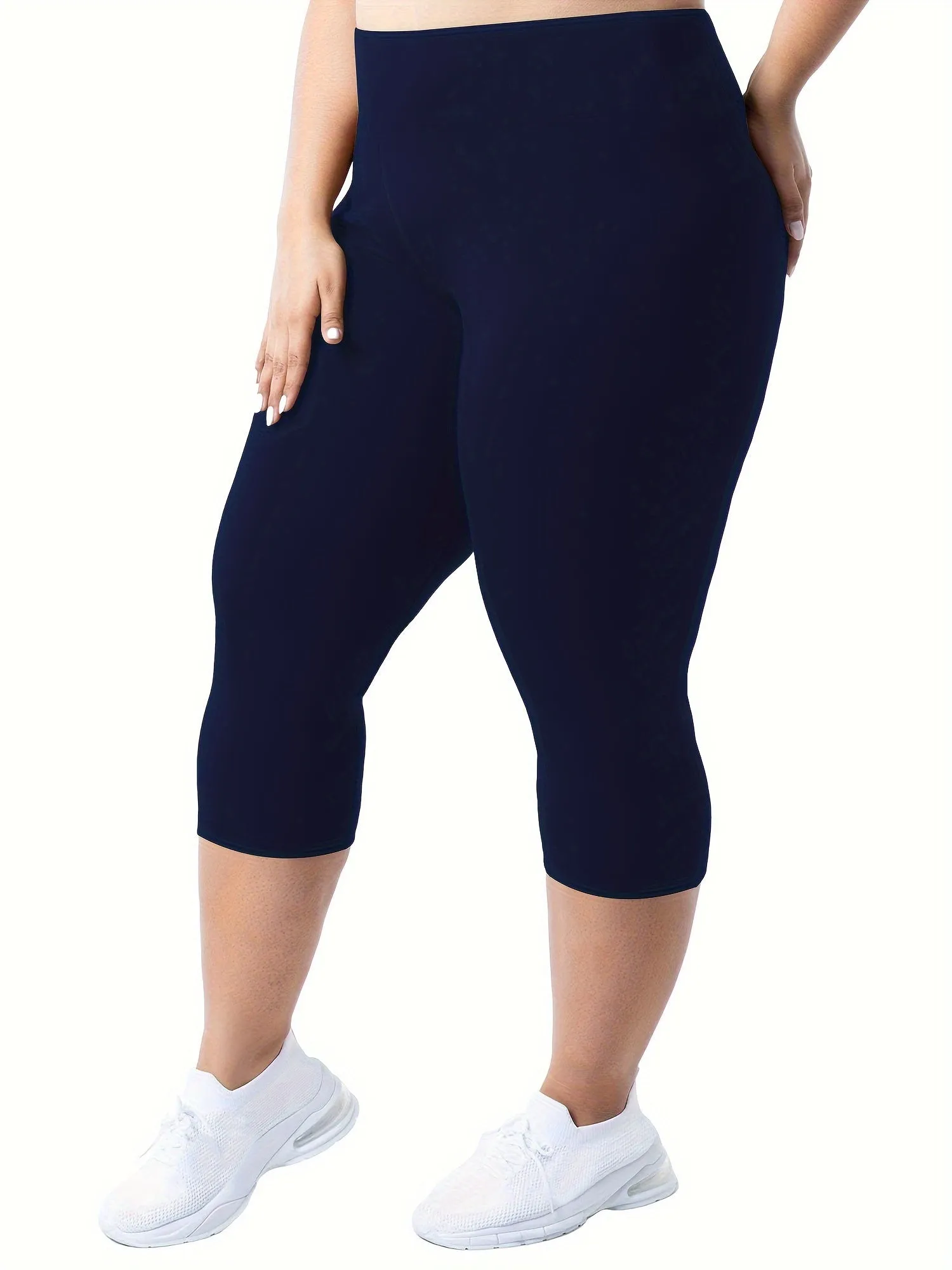 "Curve Flex: Plus Size High Rise High Stretch Solid Capri Leggings for Active Women"