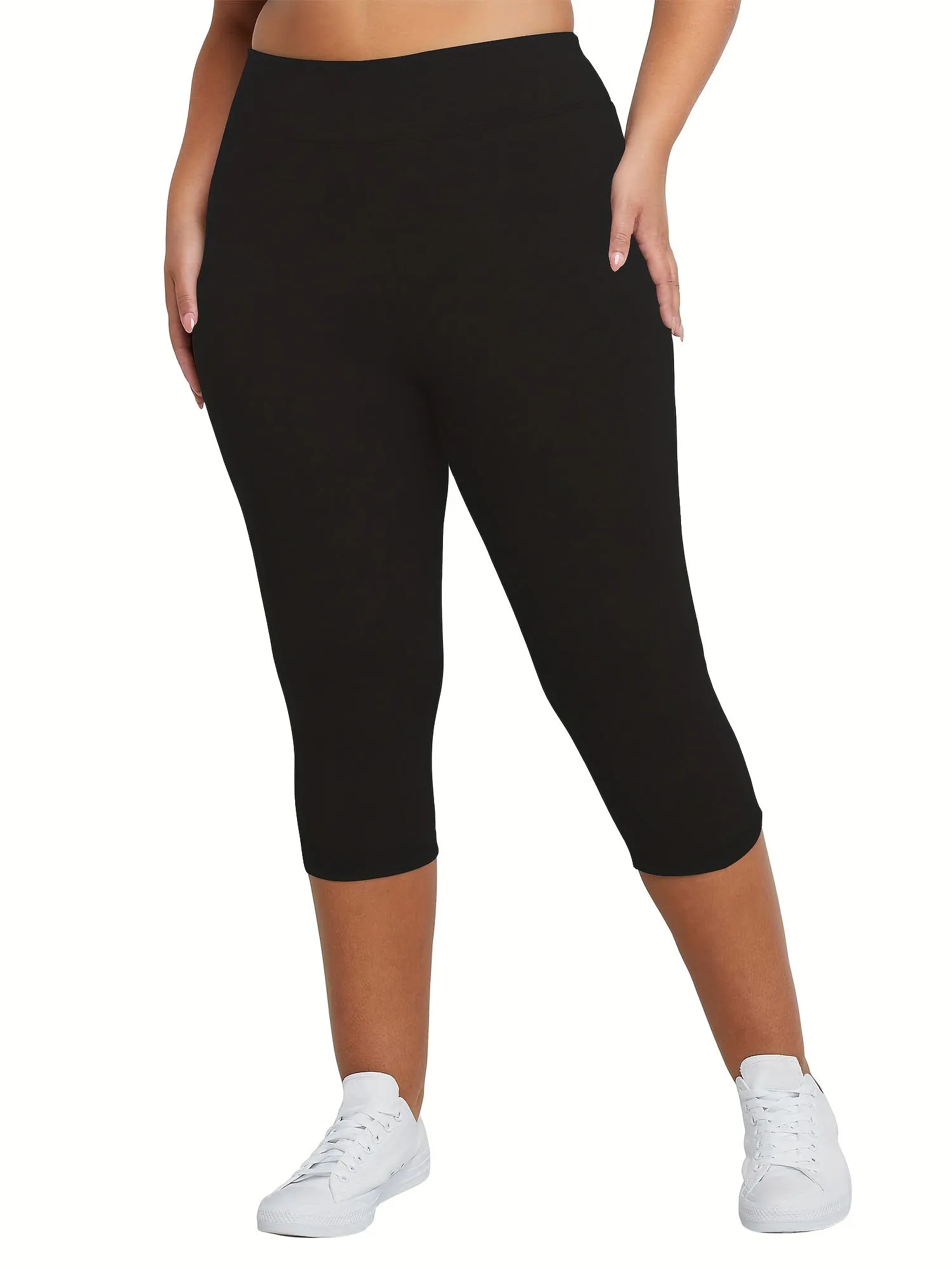 "Curve Flex: Plus Size High Rise High Stretch Solid Capri Leggings for Active Women"