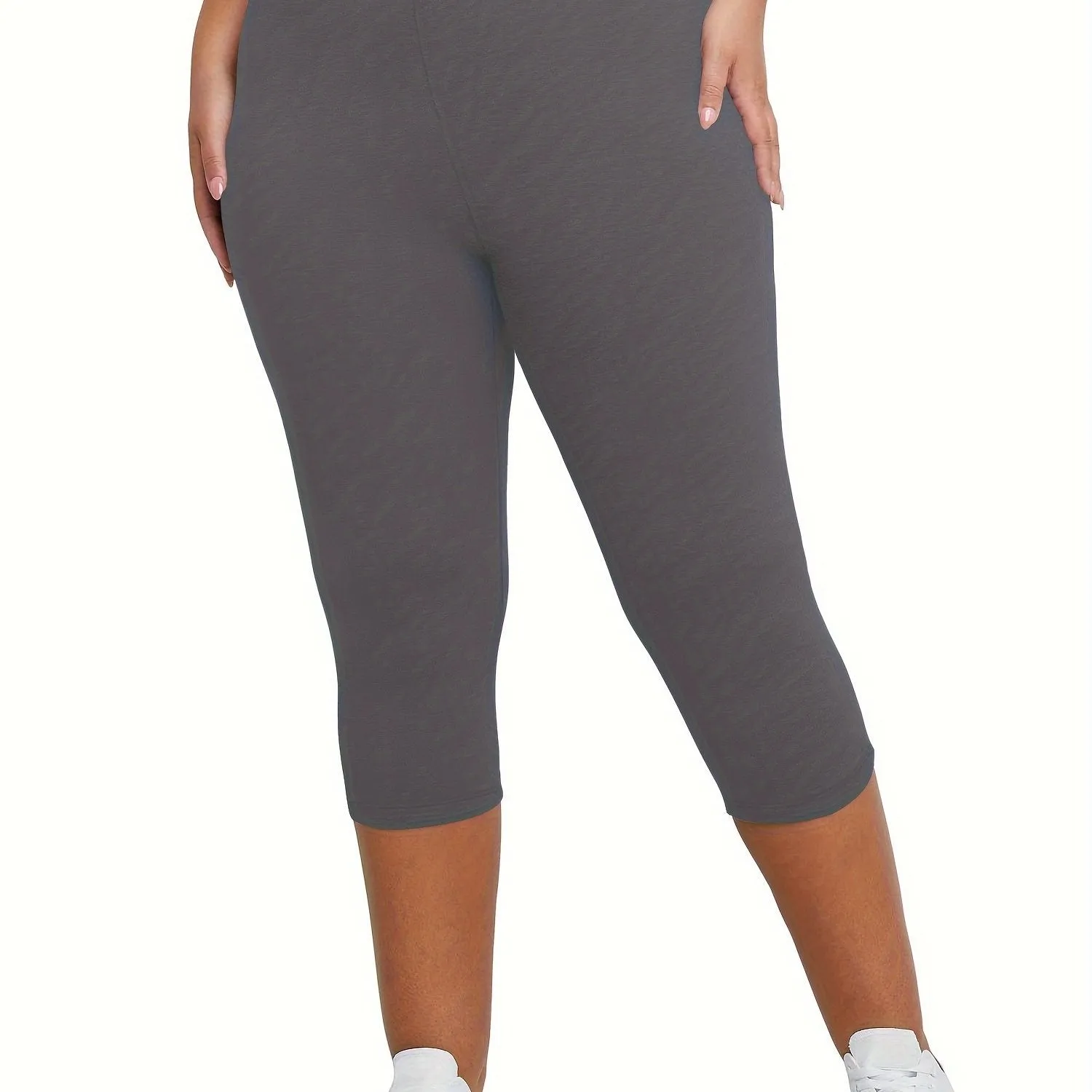 "Curve Flex: Plus Size High Rise High Stretch Solid Capri Leggings for Active Women"