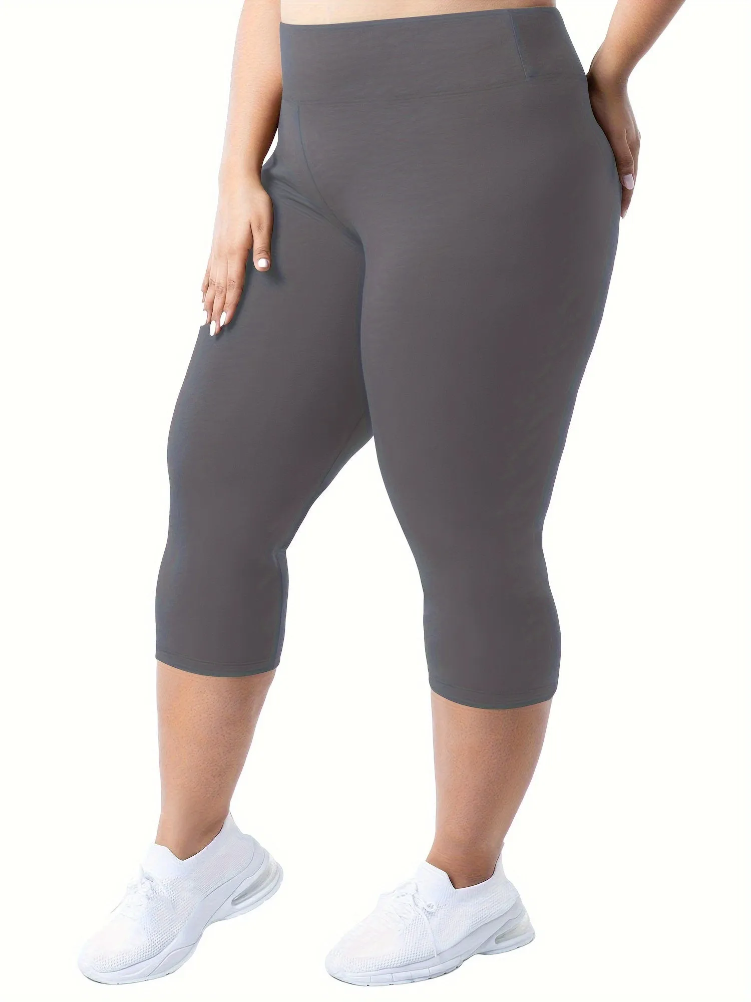 "Curve Flex: Plus Size High Rise High Stretch Solid Capri Leggings for Active Women"