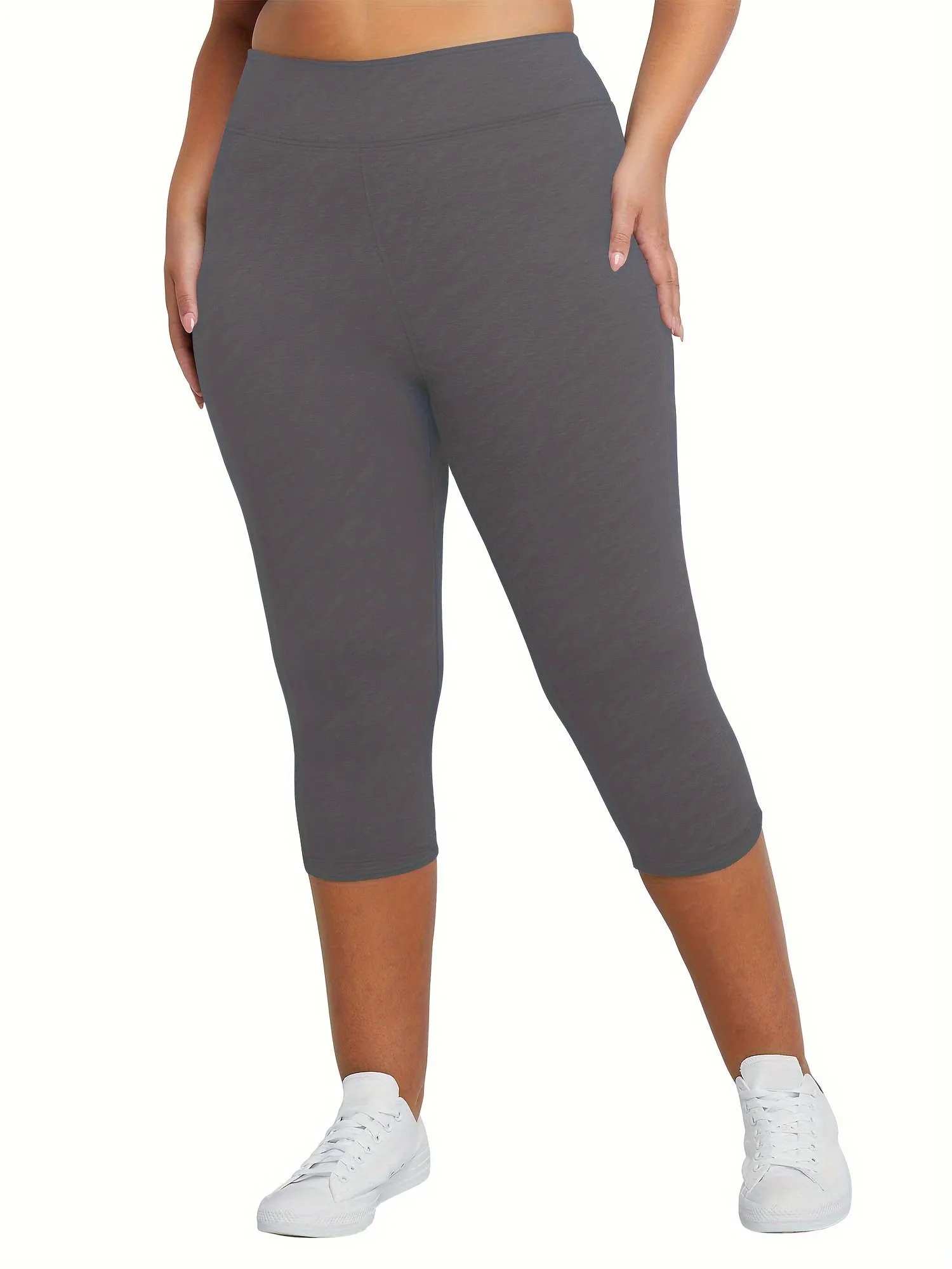 "Curve Flex: Plus Size High Rise High Stretch Solid Capri Leggings for Active Women"