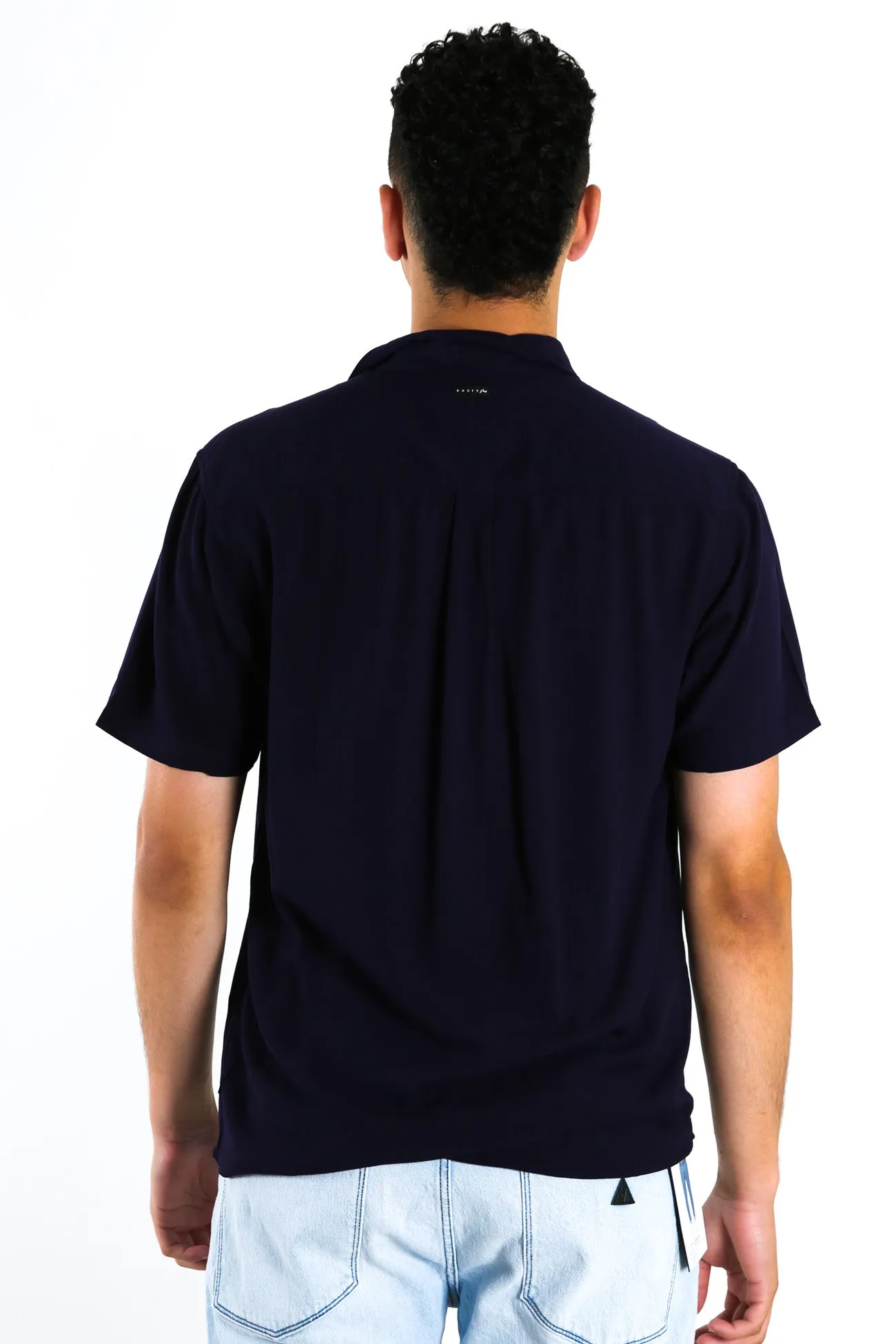 Razor Blade Short Sleeve Rayon Shirt Navy Blue