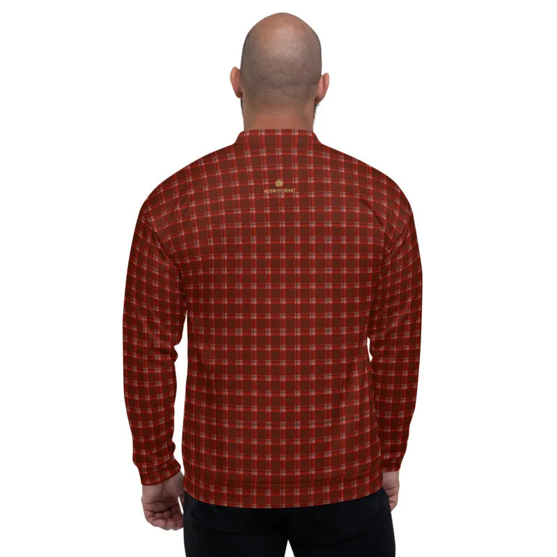 Red Plaid Print Bomber Jacket, Classic Unisex Bomber Jacket For Men/ Women-Made in EU