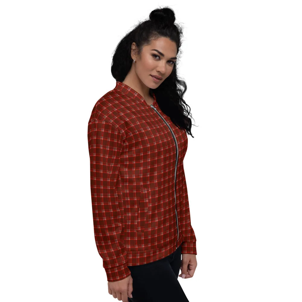 Red Plaid Print Bomber Jacket, Classic Unisex Bomber Jacket For Men/ Women-Made in EU