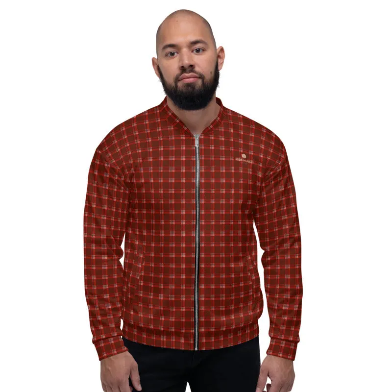 Red Plaid Print Bomber Jacket, Classic Unisex Bomber Jacket For Men/ Women-Made in EU