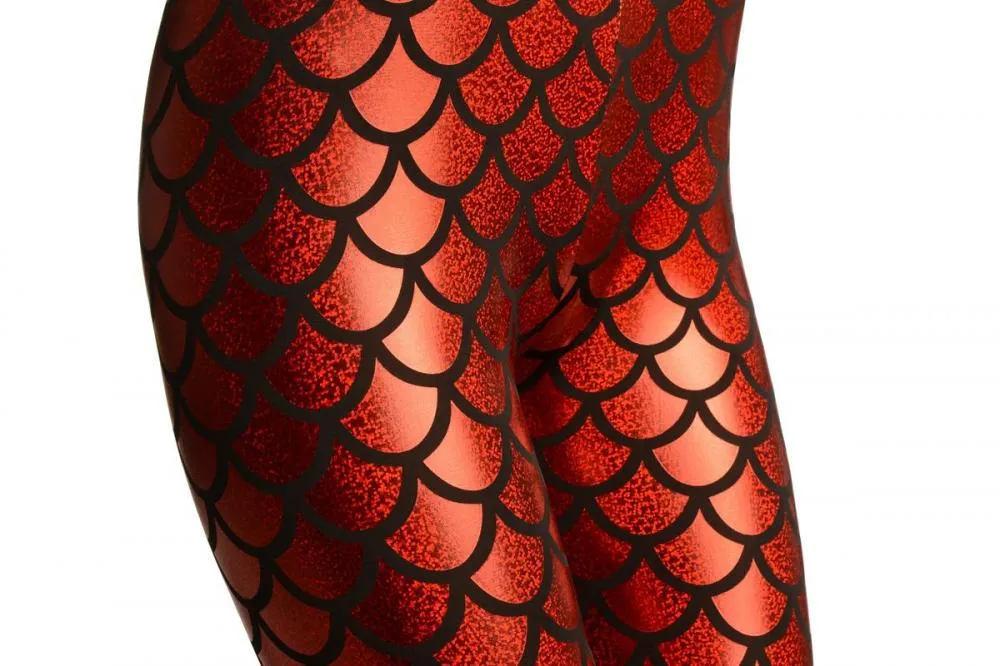 Red Shiny Gloss Mermaid Scales Leggings