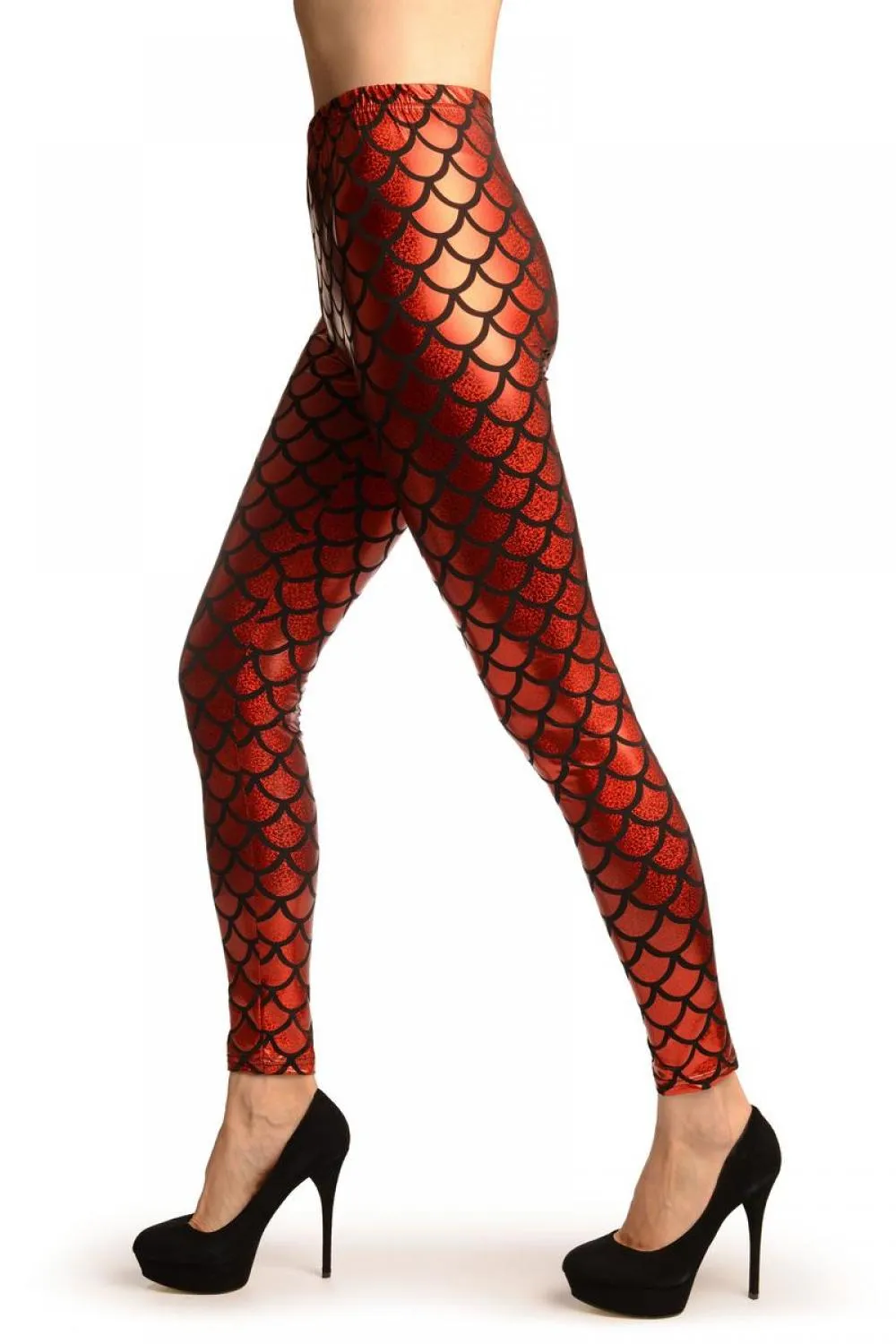 Red Shiny Gloss Mermaid Scales Leggings