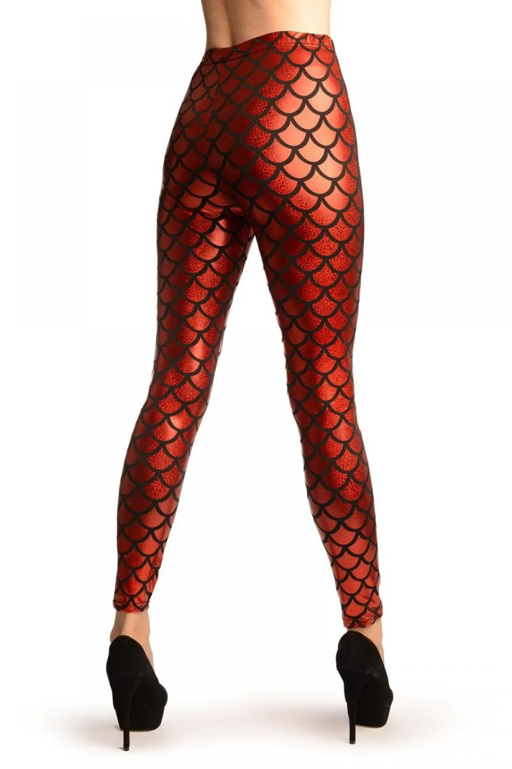 Red Shiny Gloss Mermaid Scales Leggings