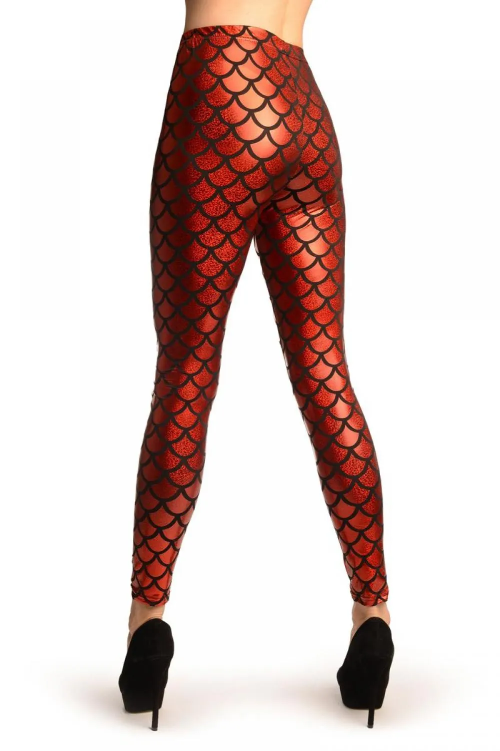 Red Shiny Gloss Mermaid Scales Leggings