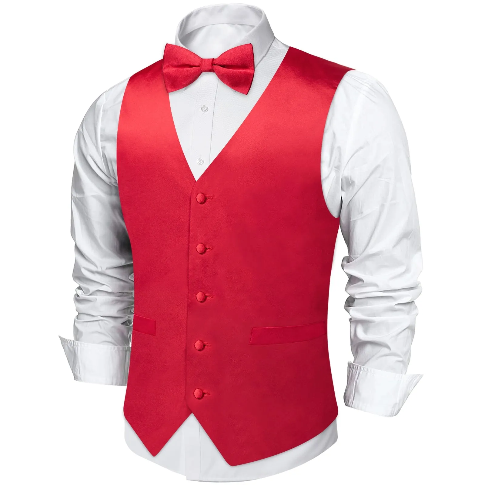 Red Solid Silk Men's Vest Single Vest