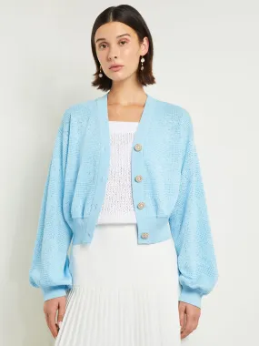 Relaxed Fit Button Front Jacket - Balloon Sleeve Soft Burnout Knit