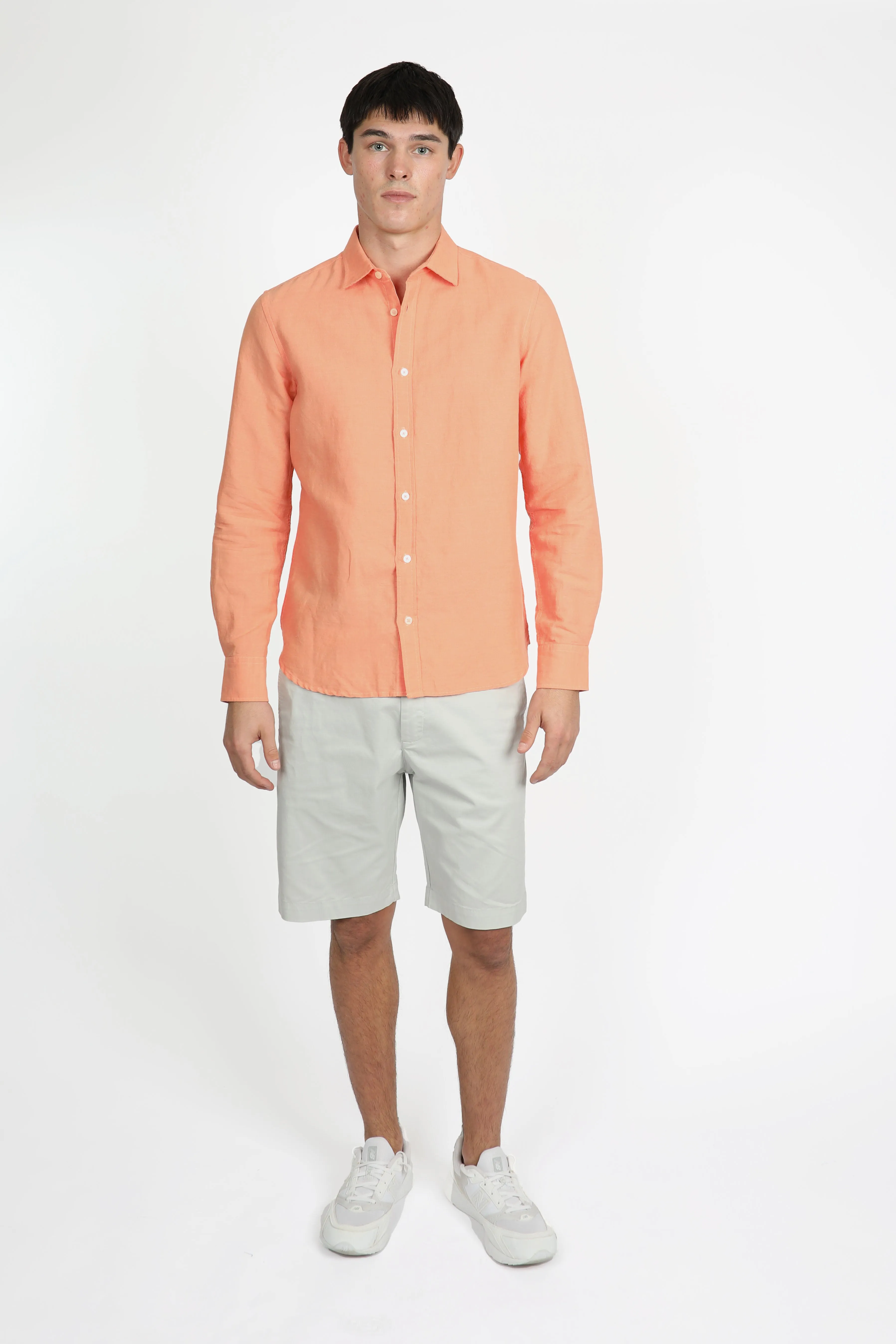 Relaxed Fit Coral Linen Shirt