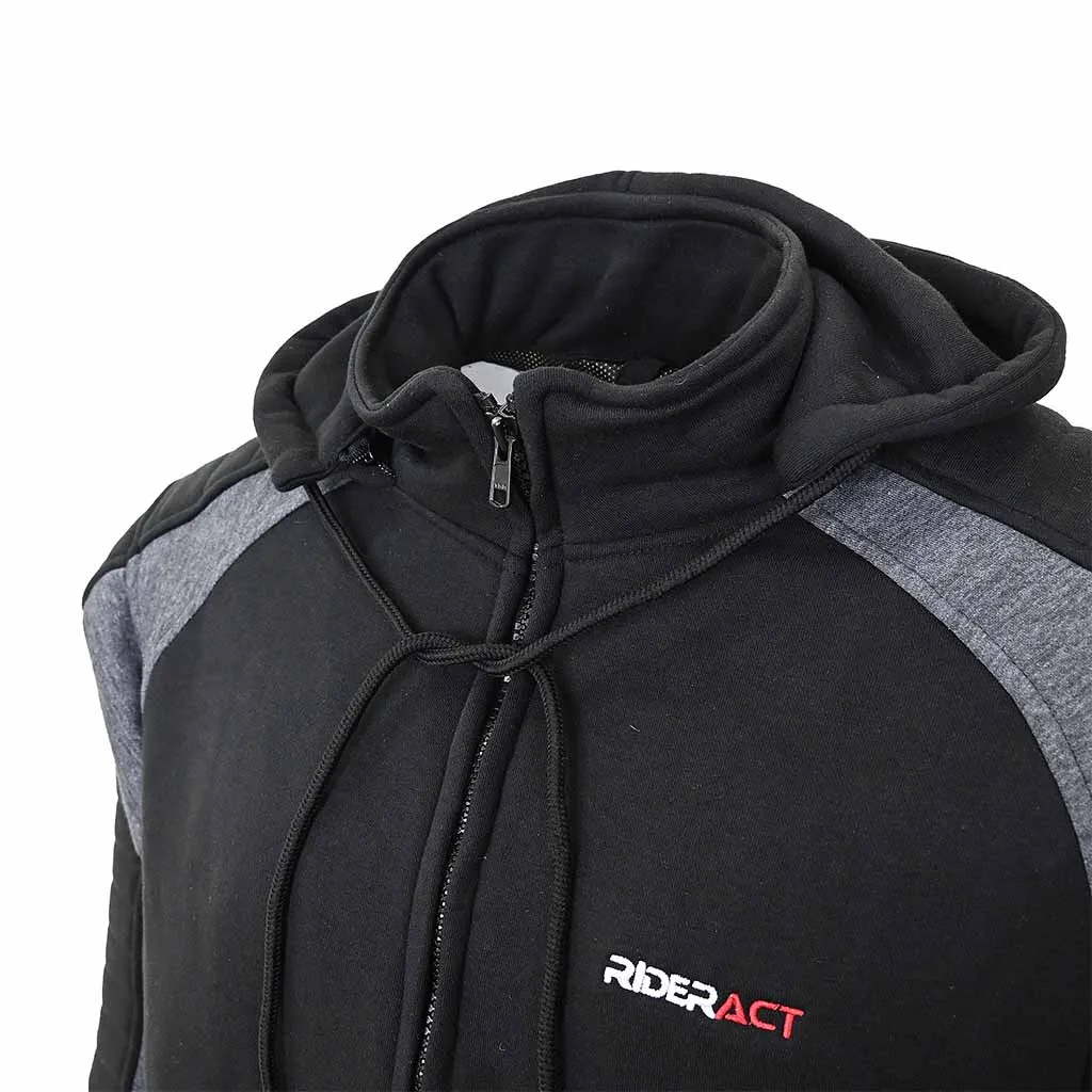 RIDERACT® Mens Motorcycle Hoodie Grey Black Hoodie Warden Reinforced