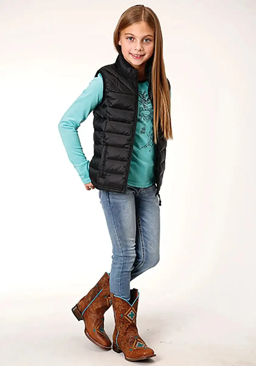 Roper Girl's Lightweight Puffer Vest (Black) - Children's Vest