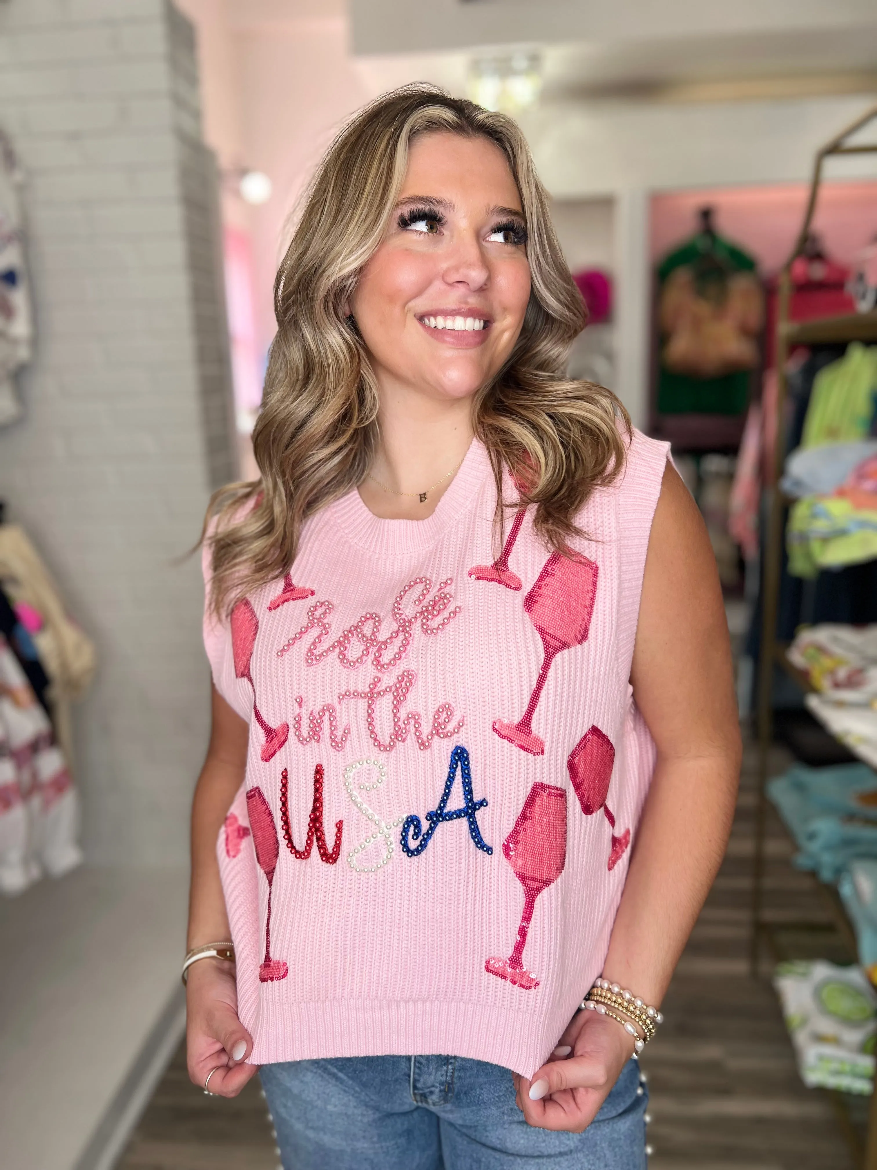 Rose In The USA Sweater Vest - Light Pink [Queen of Sparkles]