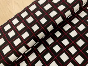 SALE Black, Red and White Squares Cotton Jersey Fabric