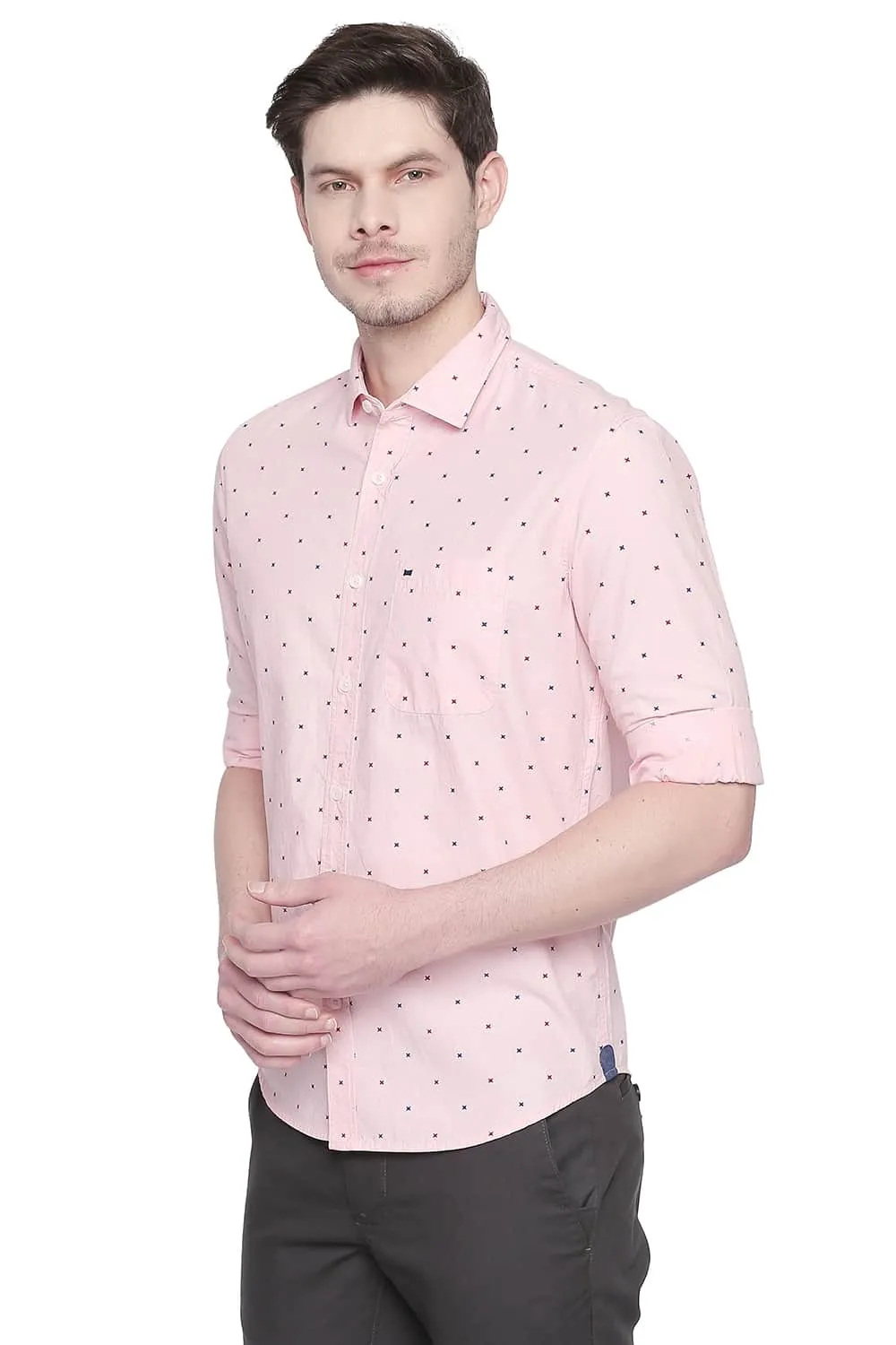 Slim Fit Printed Fil A Fil Shirt