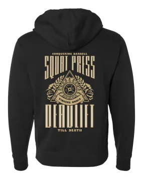 Squat Press Deadlift Till Death - on Black Pullover Hoodie