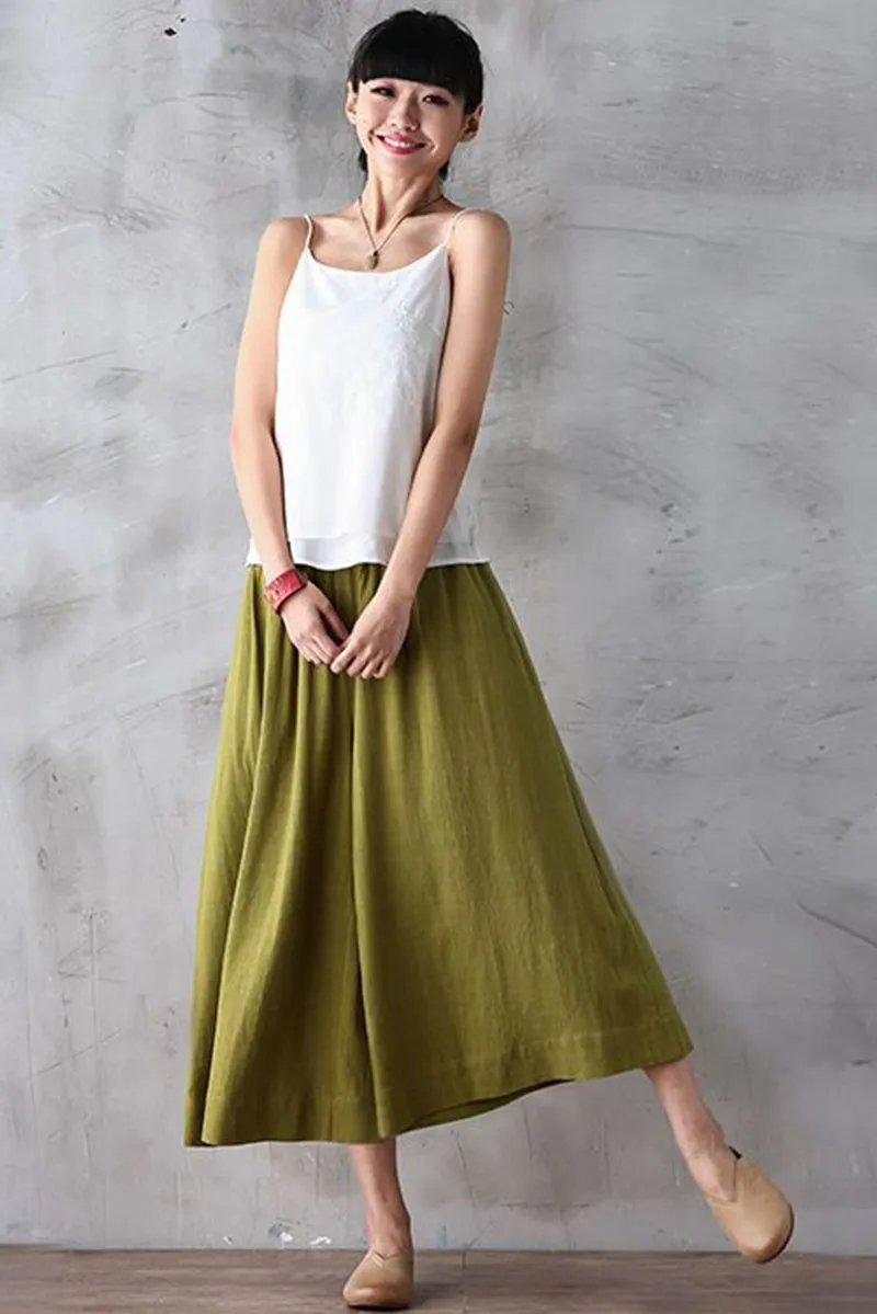 Summer Women Casual Wide Leg Dress Pants Cropped Trousers K7054