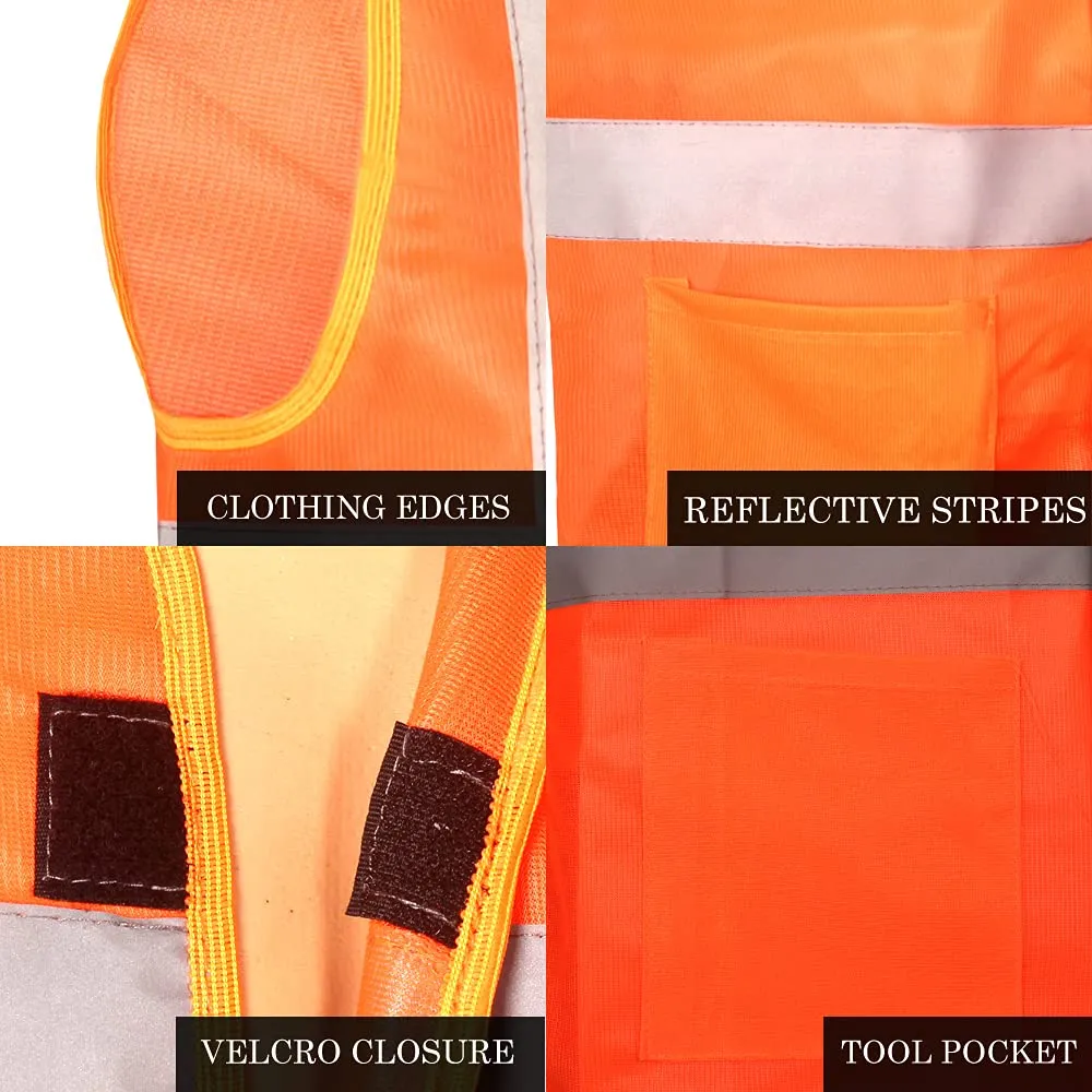 THE CLOWNFISH Pack Of 5 Hi-Vis Reflective Safety Vest Unisex Polyester Workwear Jacket Safety Coat with Reflective Tape for Traffic Sports Construction Site (XL, Orange)