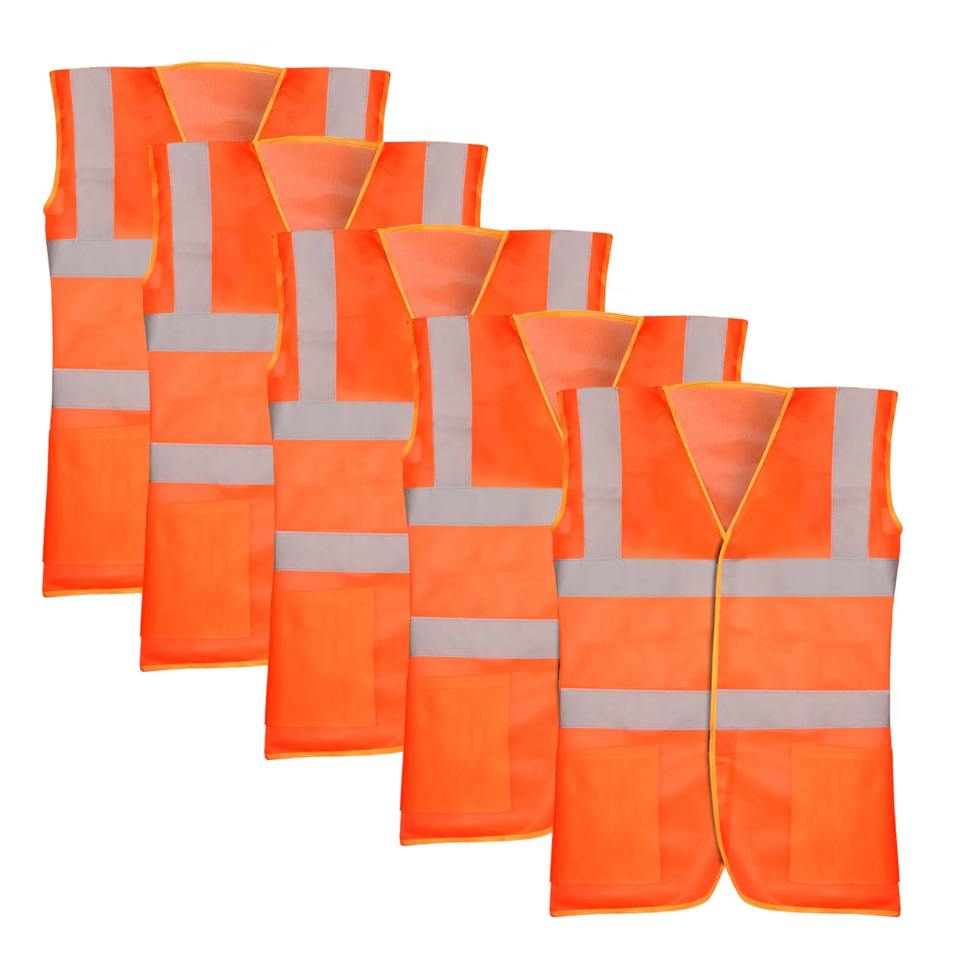 THE CLOWNFISH Pack Of 5 Hi-Vis Reflective Safety Vest Unisex Polyester Workwear Jacket Safety Coat with Reflective Tape for Traffic Sports Construction Site (XL, Orange)