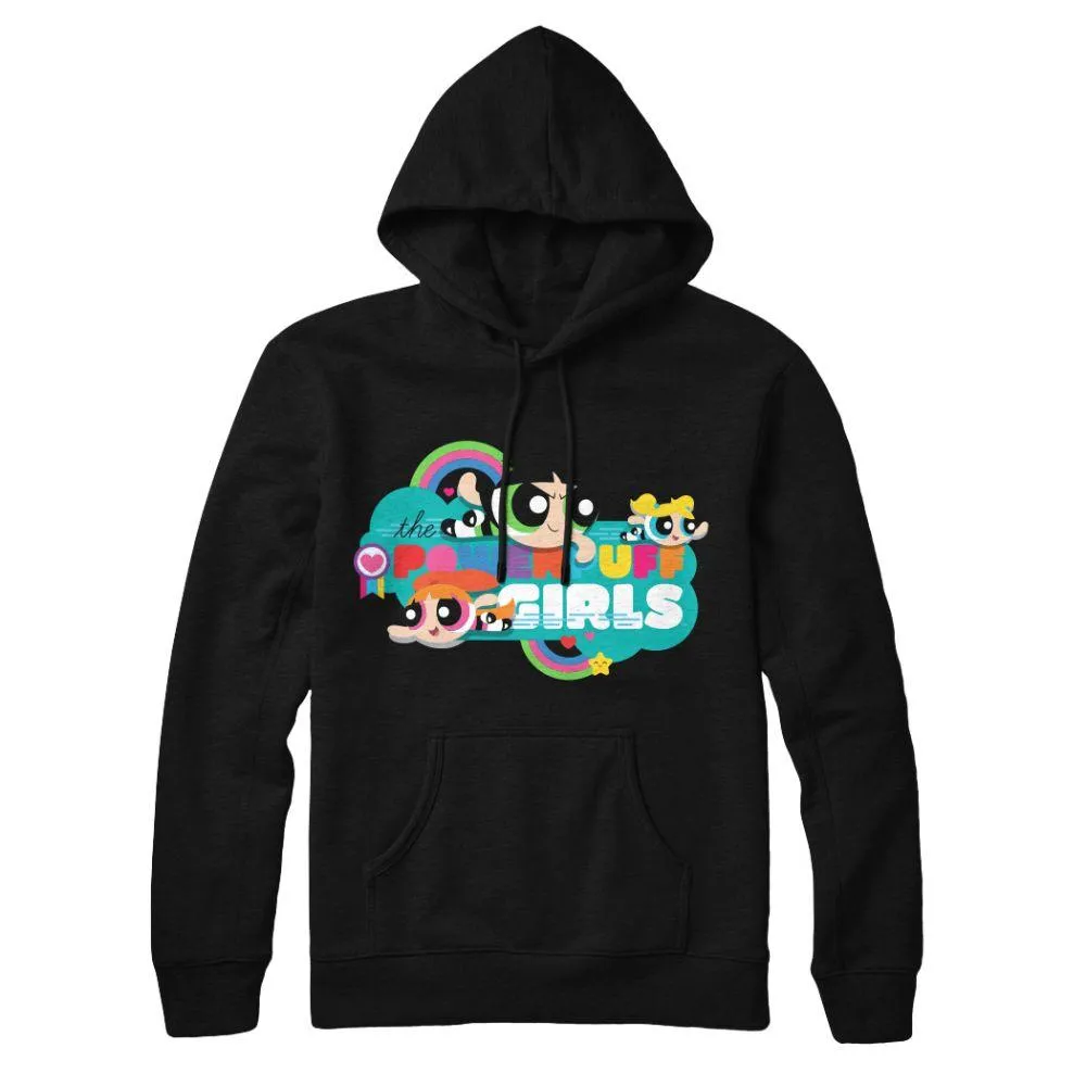 The Powerpuff Girls Group Rainbow Adult Black Hoodie