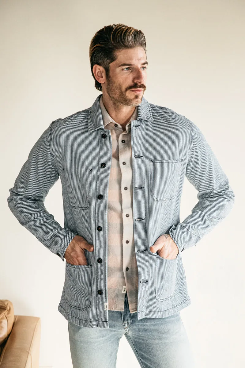 The Vise Chore Jacket - Stripe Indigo Herringbone