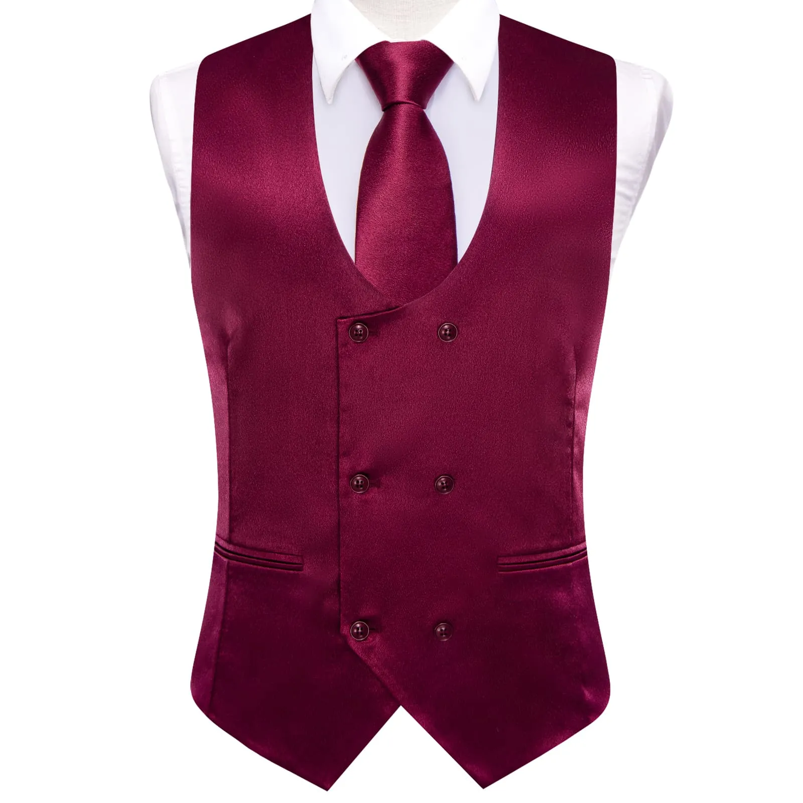 Ties2you Double Breasted Vest Pansy Purple Solid Mens Vest Tie Bowtie Set 5PC