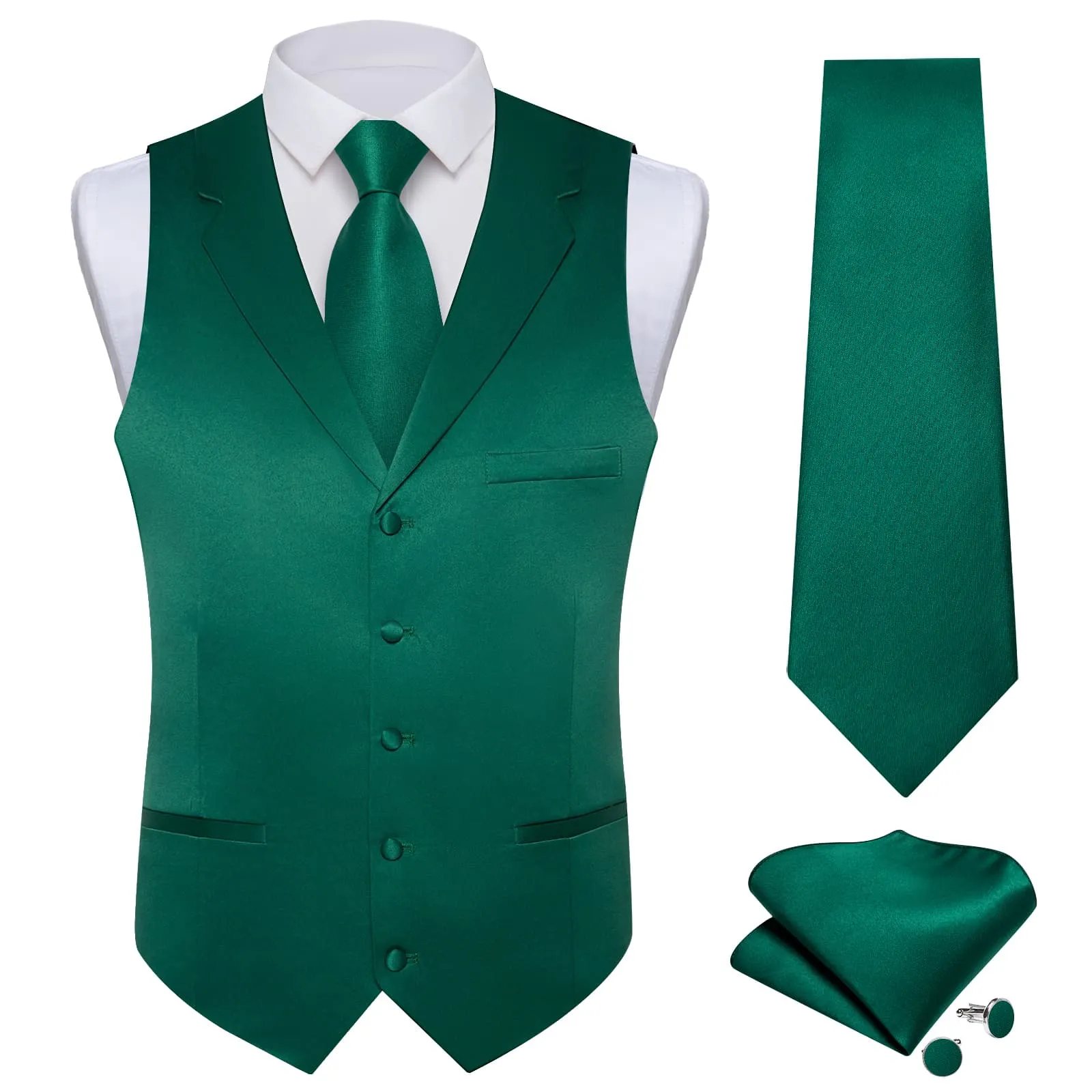 Ties2you Dress Vest Bottle Green Solid Notched Collar Silk Mens Tuxedo Work Vest