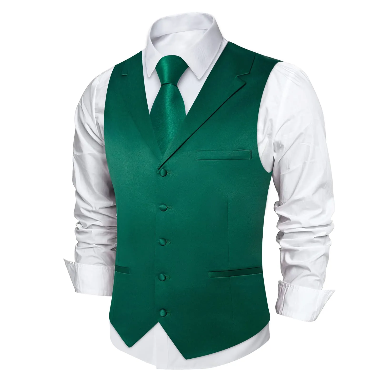 Ties2you Dress Vest Bottle Green Solid Notched Collar Silk Mens Tuxedo Work Vest