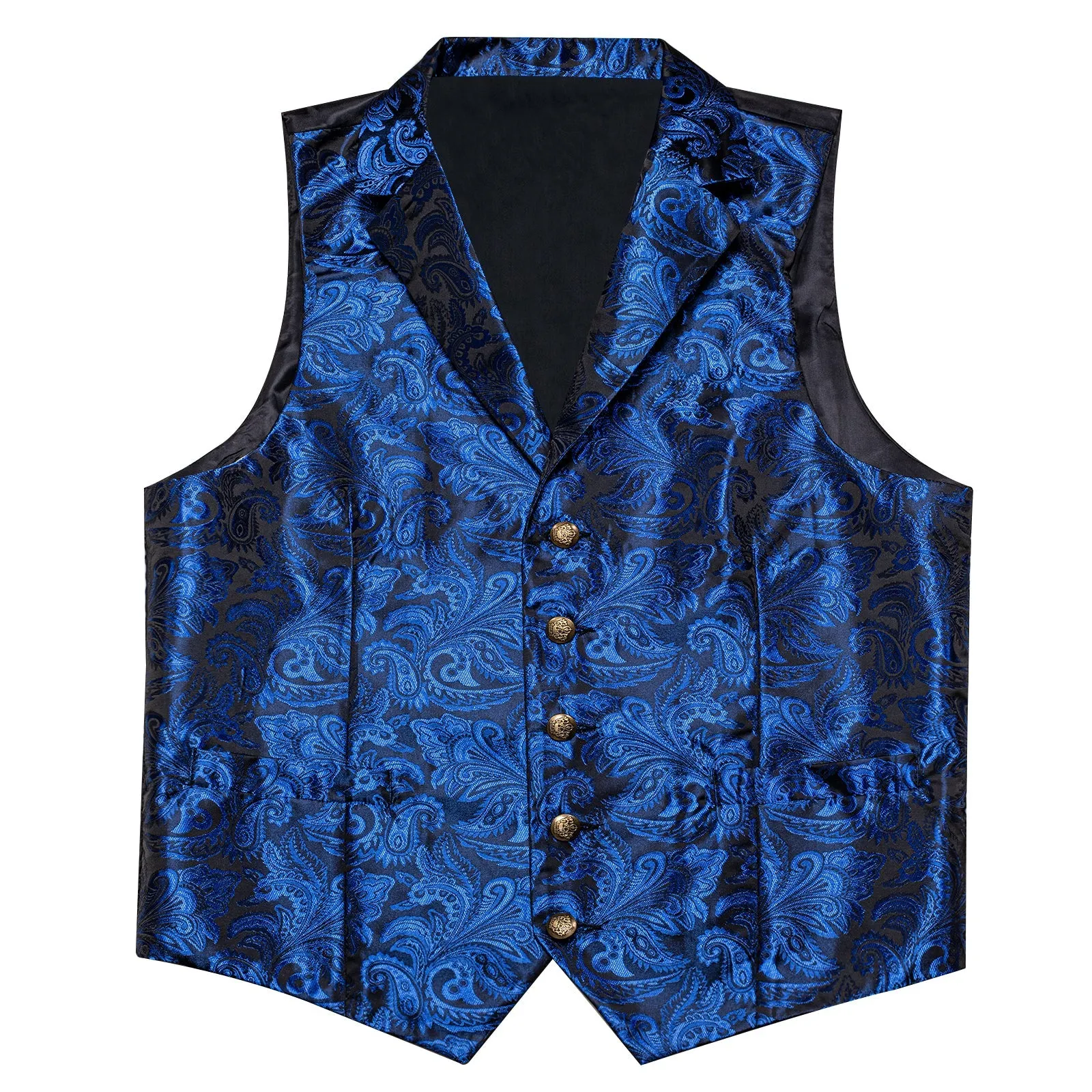 Ties2you Men's Suit Vest Royal Blue Paisley Notched Collar Vest Tie Hanky Cufflinks Set Waistcoat Set