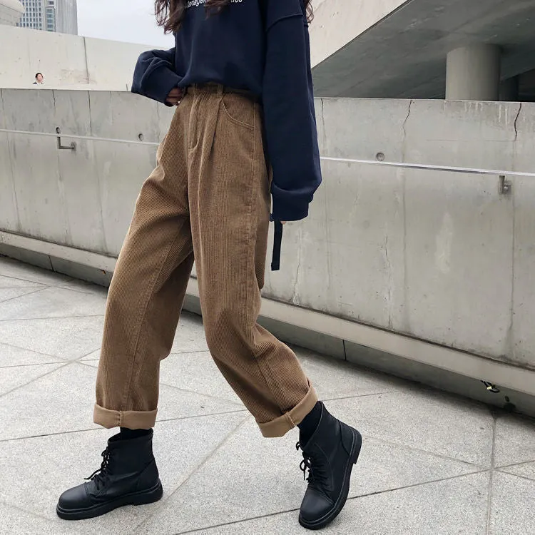 Toleet Autumn Baggy Brown Corduroy Pants Women Korean Fashion Oversize High Waist Black Joggers Wide Leg Trousers For Female