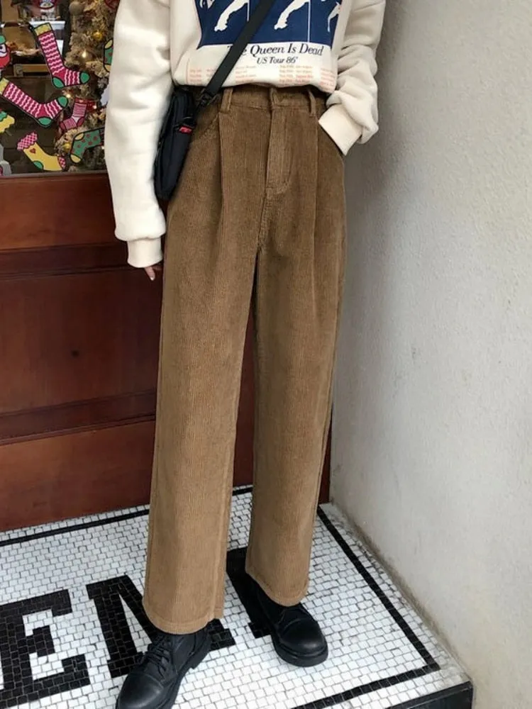 Toleet Autumn Baggy Brown Corduroy Pants Women Korean Fashion Oversize High Waist Black Joggers Wide Leg Trousers For Female