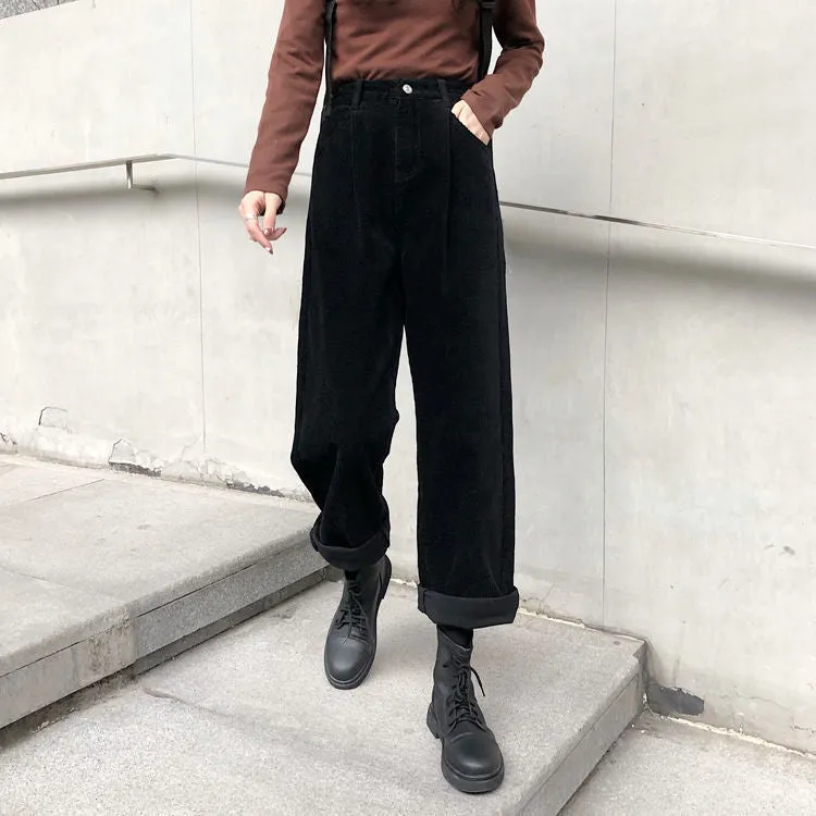 Toleet Autumn Baggy Brown Corduroy Pants Women Korean Fashion Oversize High Waist Black Joggers Wide Leg Trousers For Female