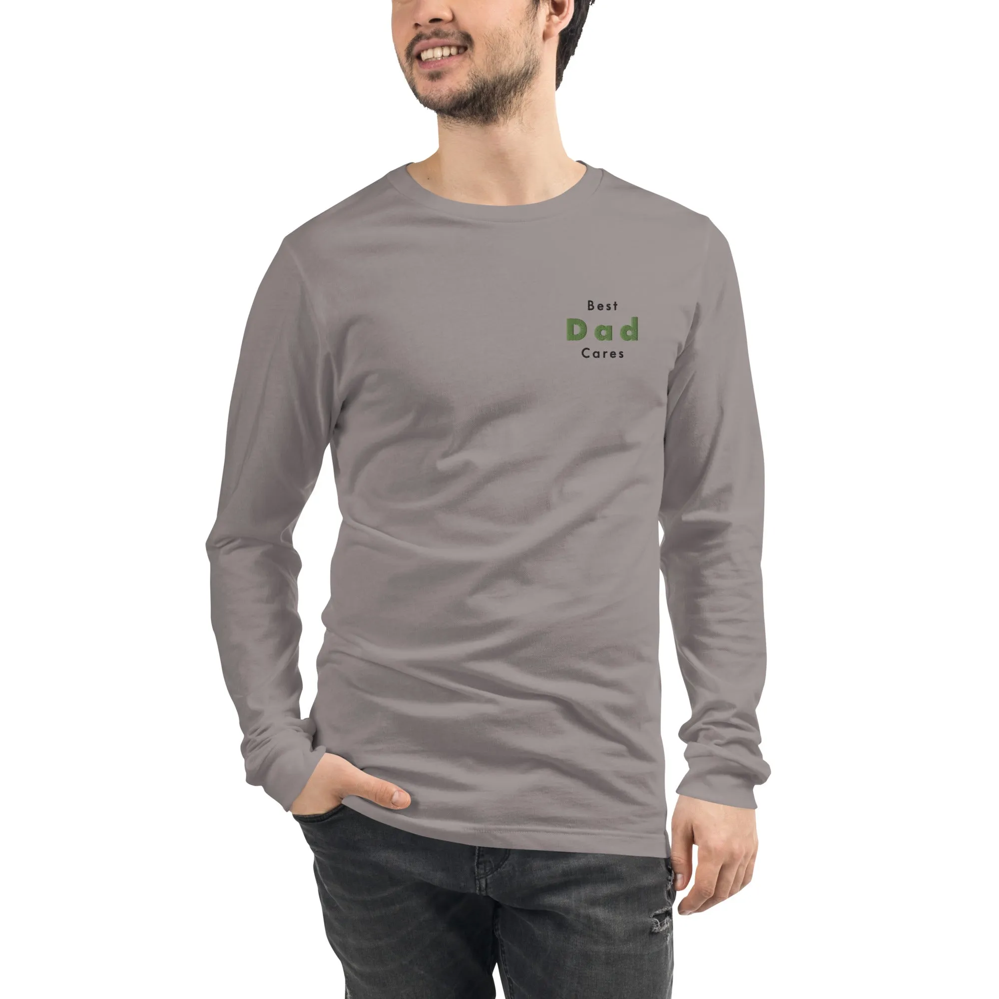 Unisex Long Sleeve Tee with Best Dad cares text design