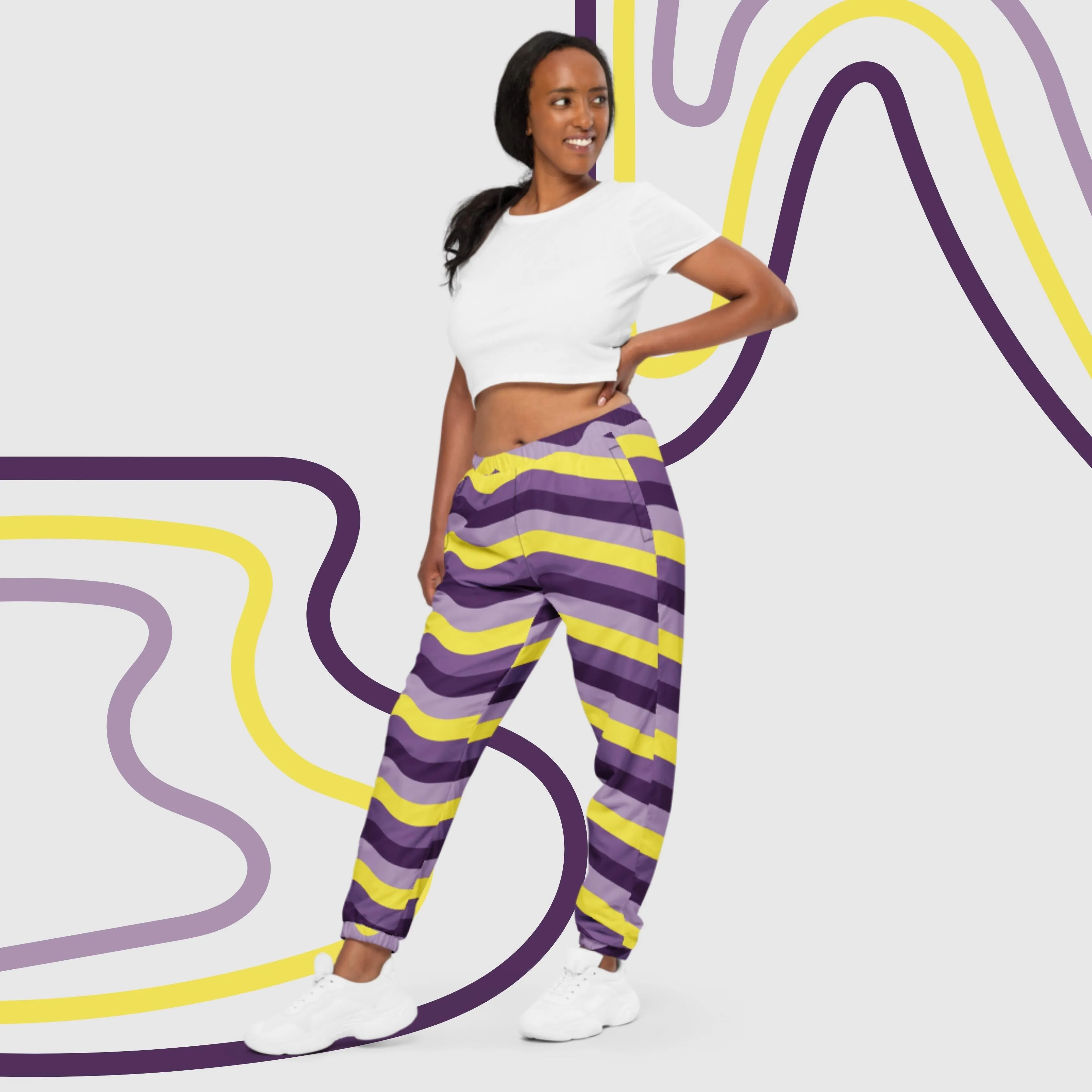 Unisex Retro Purple Wavy Lines Track Pants