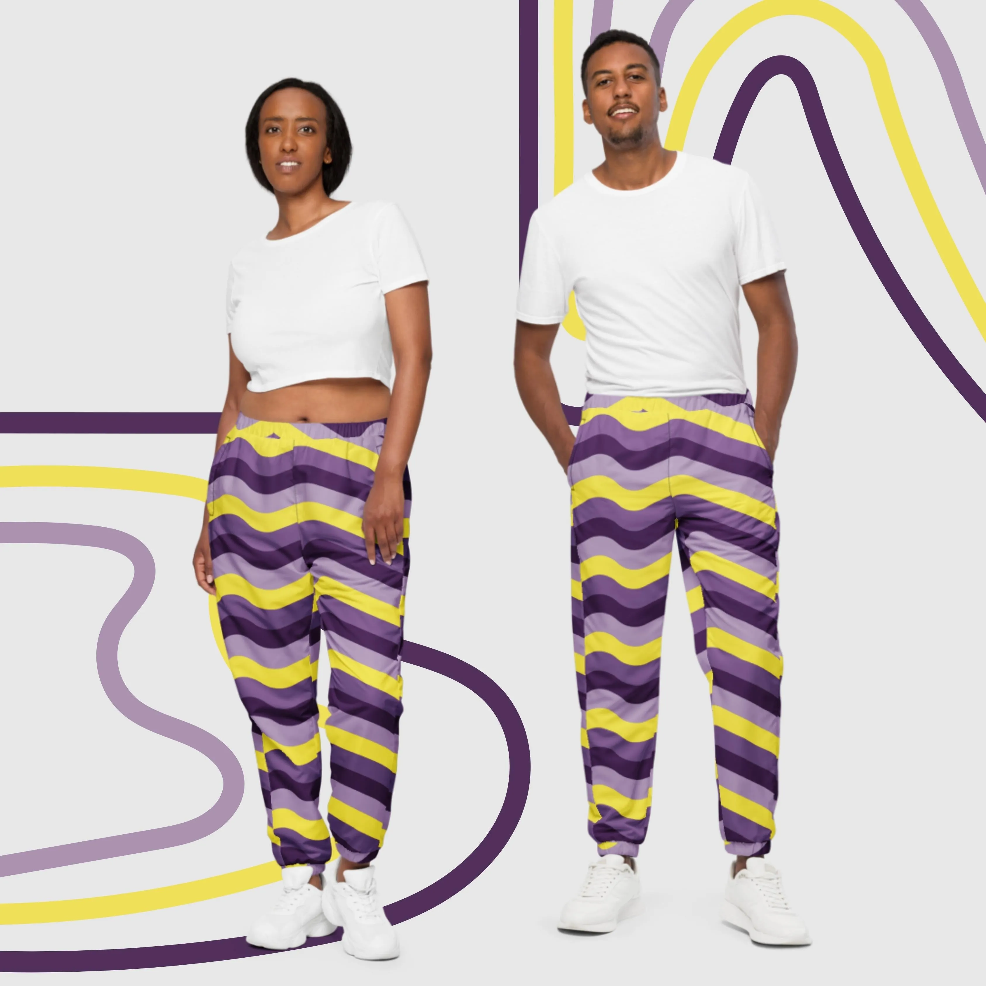 Unisex Retro Purple Wavy Lines Track Pants