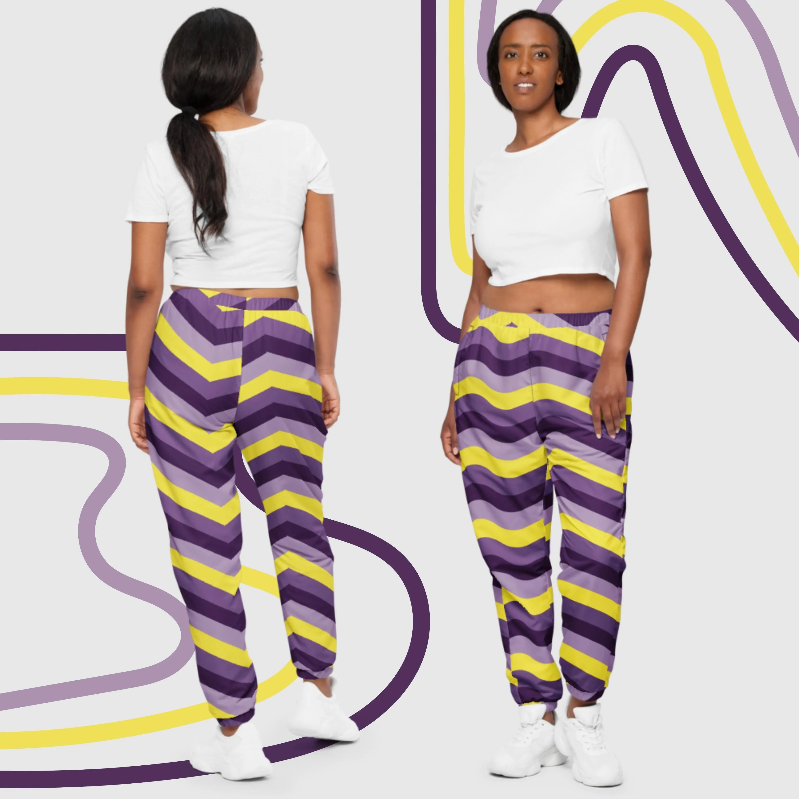 Unisex Retro Purple Wavy Lines Track Pants