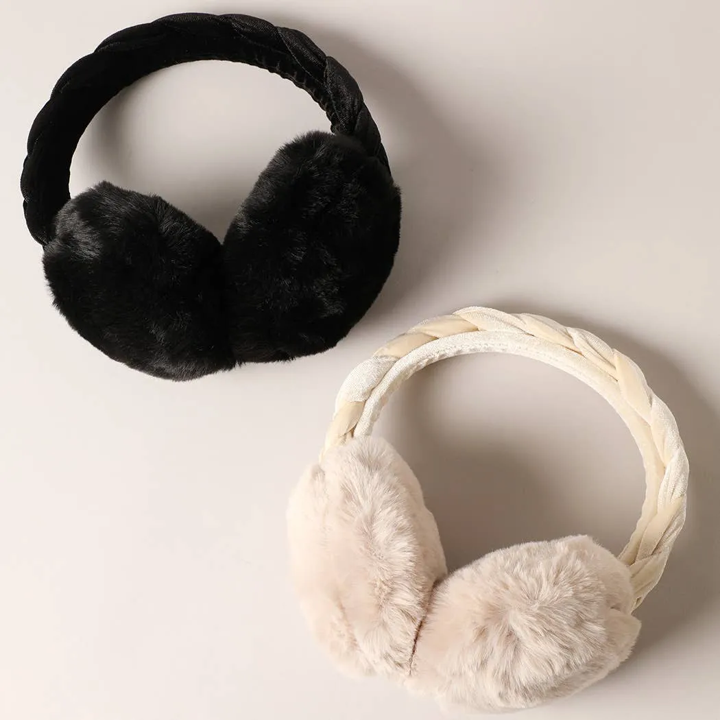 Velvet Braided Faux Fur Fuzzy Earmuffs