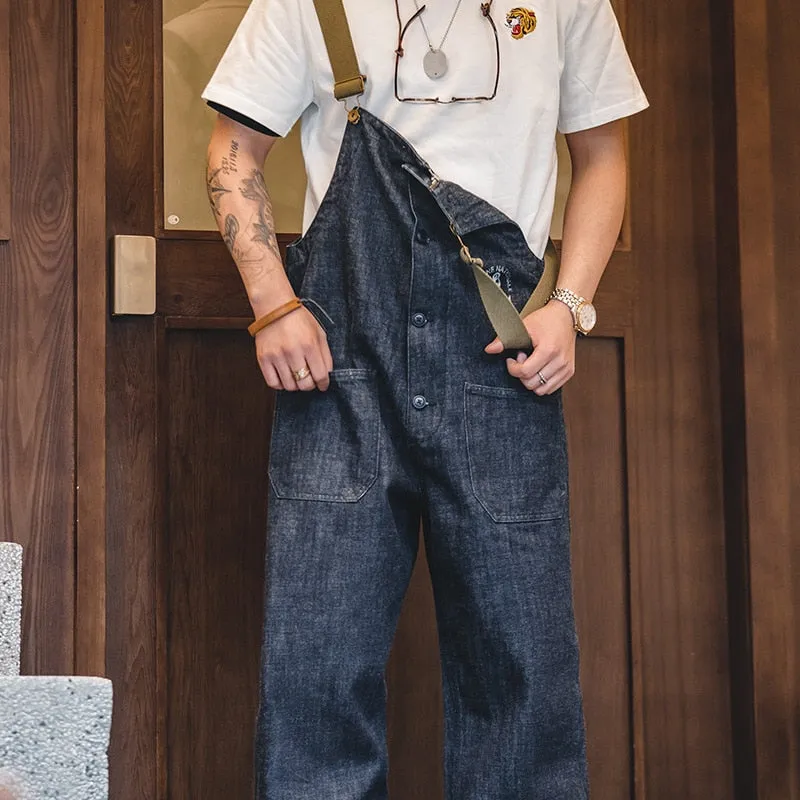 Vintage Jeans Overalls Mens Jumpsuit Cargo Work Pants Baggy Bib Contrast Stitch Denim Overalls Stitch Trousers