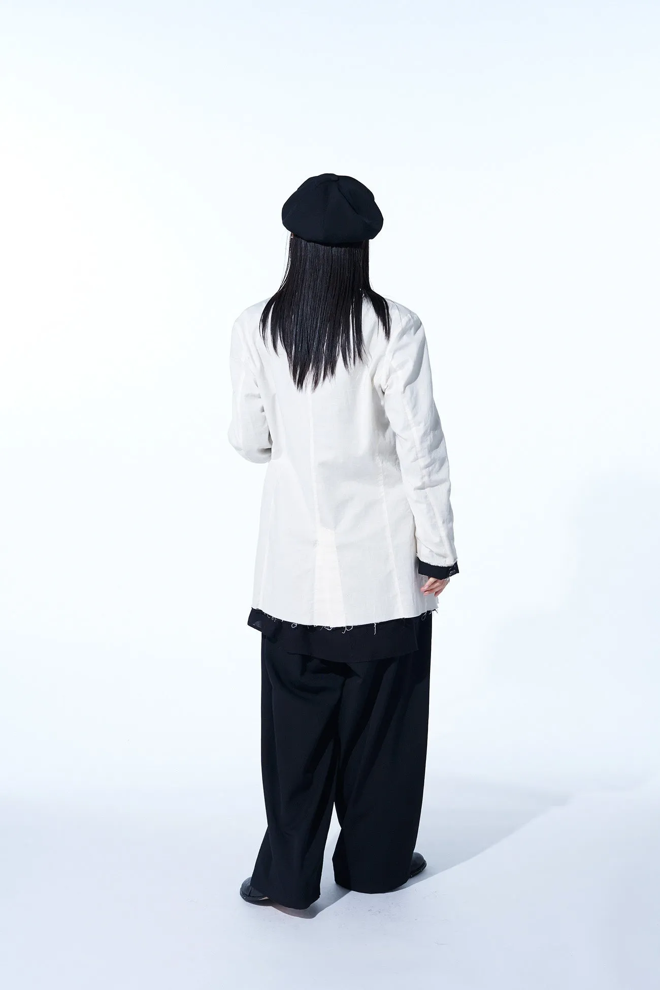 WASHER FINISHED WOOL GABARDINE REVERSIBLE JACKET WITH CUT-OUT DESIGN