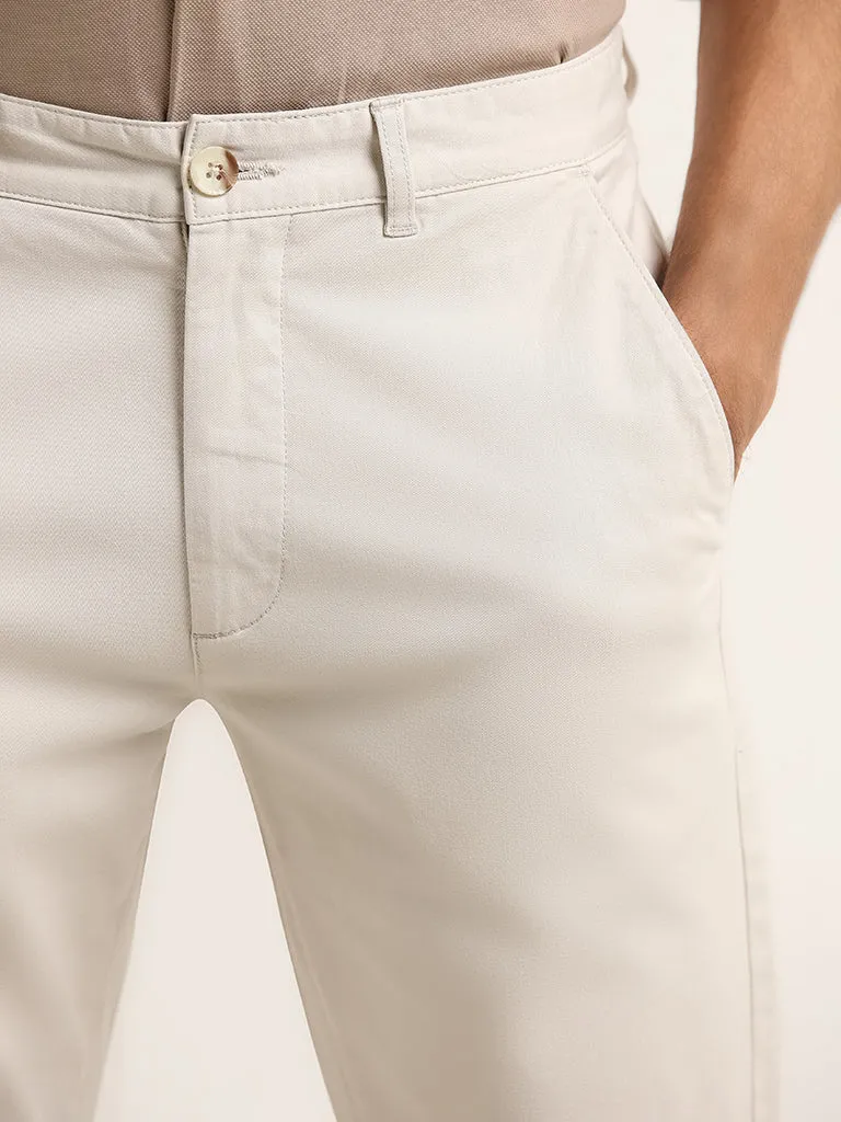 WES Casuals Cream Relaxed-Fit Mid-Rise Cotton Blend Chinos