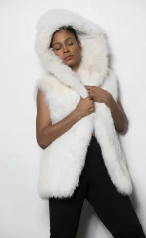 White Fox Vest with Hood