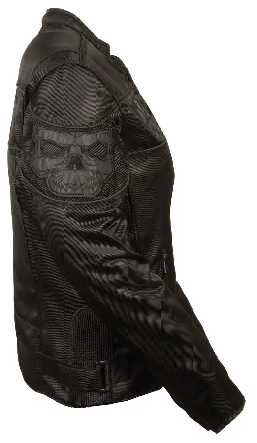 Women Nylon Motorcycle Jacket with Reflector Skulls with Gun Pockets