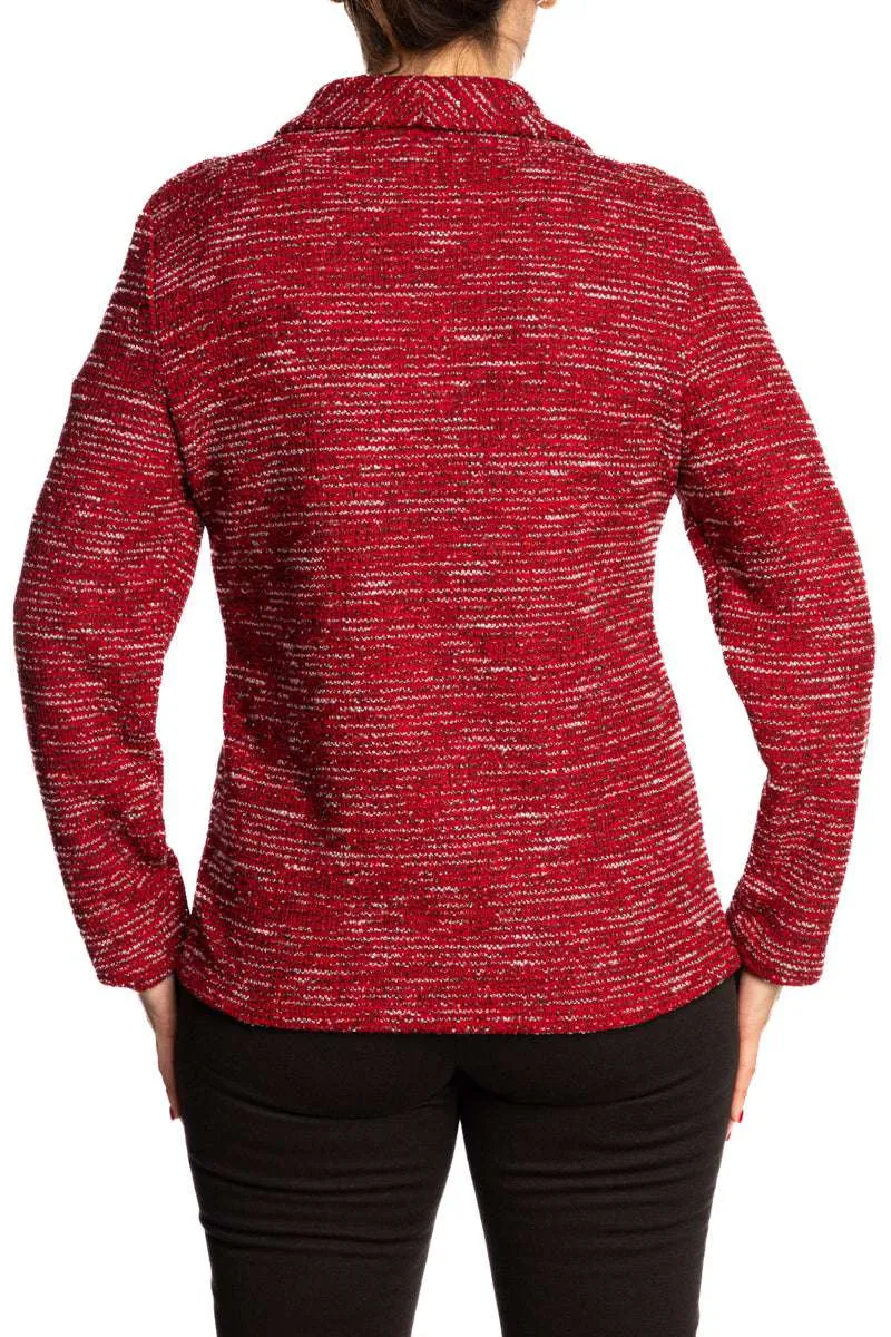 Women's Jacket red Textured Stretch Fabric Flattering fit Made in Canada Yvonne Marie Boutiques