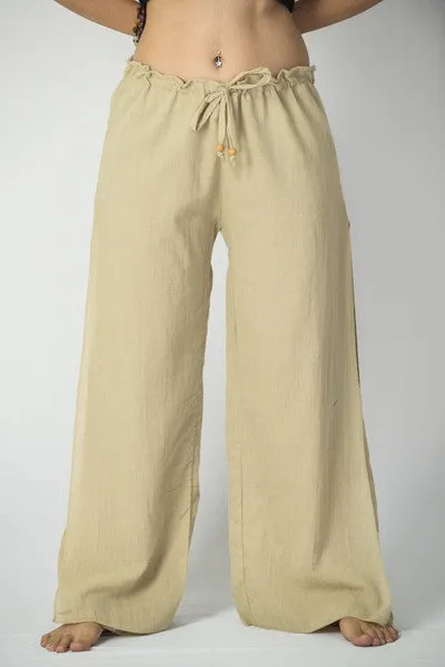 Womens Solid Color Double Layered Palazzo Pants in Tan